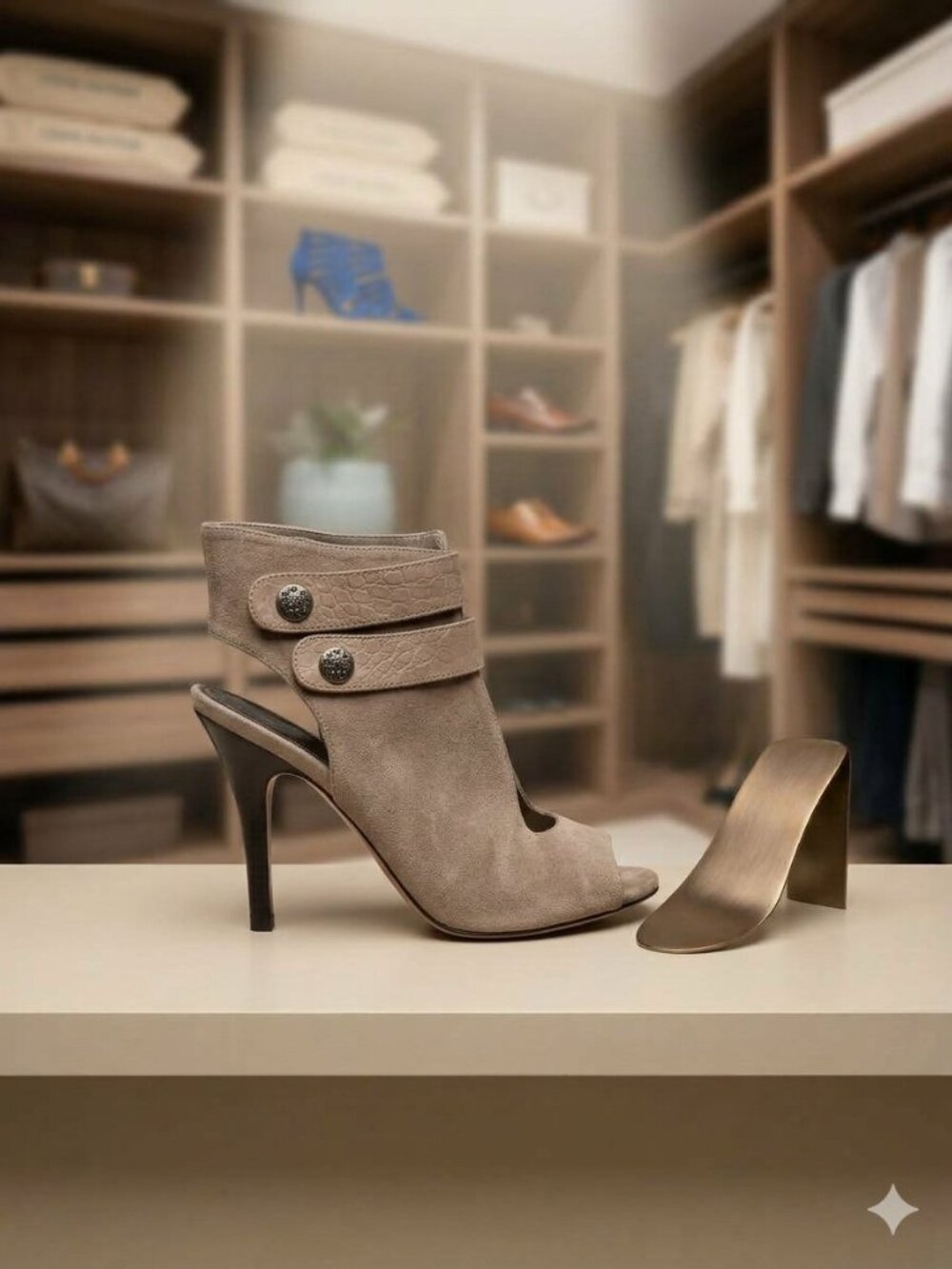 Fergie Suede Open Toe Pump (Stone) Sz-8